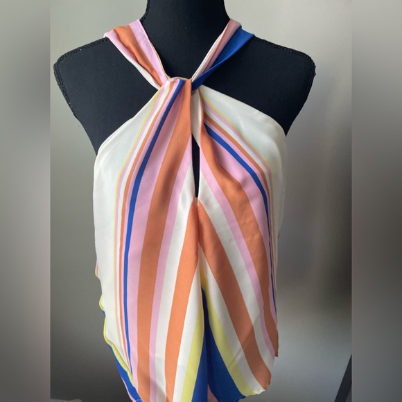 Line and Dot tie-neck striped halter top XL - Picture 2 of 6